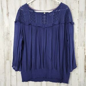 Knox Rose Boho Peasant Top Blouse Blue Size XXL